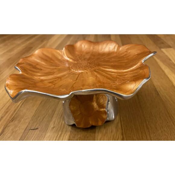 Vintage Julia Knight Enamel Orange Sunflower 8” Pedestal - Picture 3 of 9